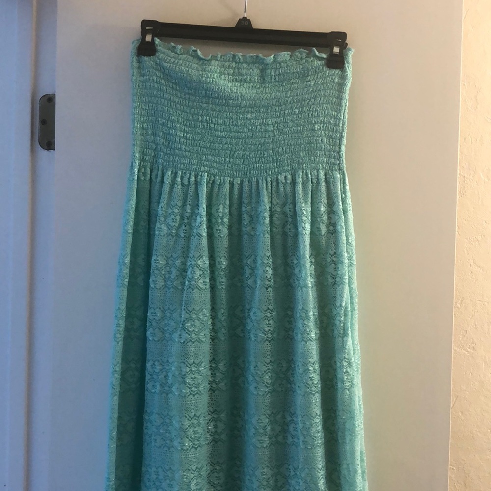 Strapless medium green long dress